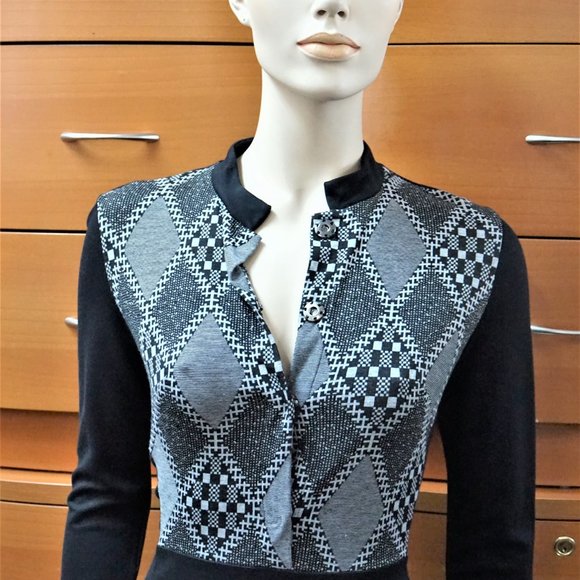 WEAR TO WORK EUROPEAN CONTRAST DRESS GEOMETRIC PRINT - Picture 5 of 8